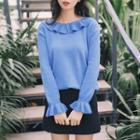 Frill-trim Sweater Blue - One Size