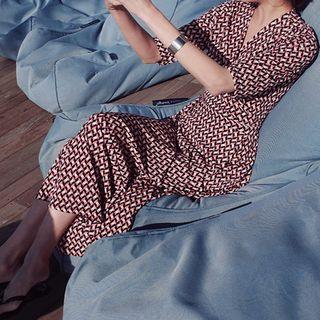 Print Elbow-sleeve Maxi Dress