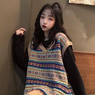 Pattern V-neck Sweater Vest