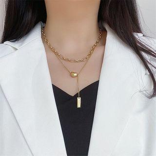 Bead Pendant Layered Stainless Steel Necklace
