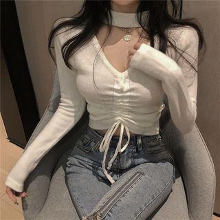 Ruched Front Cutout Cropped Knit Top