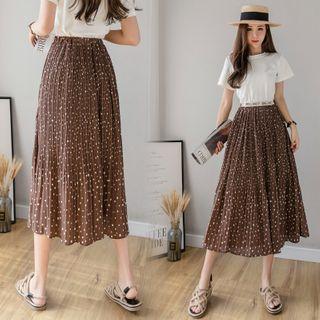 Lettering Dotted Accordion Pleated Midi A-line Skirt