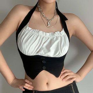 Mock Two-piece Halter Neck Top