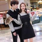 Couple-matching Mock Two Piece Mini A-line Dress / Sweatshirt