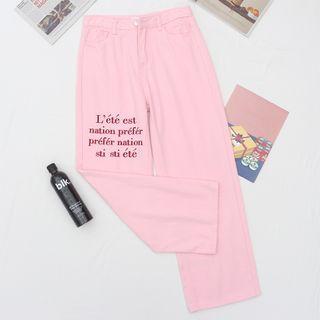 High-waist Letter Embroidered Straight Leg Jeans