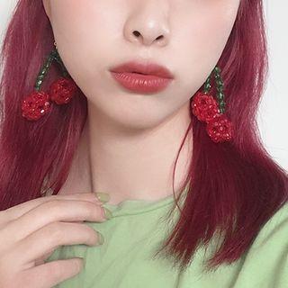 Beaded Cherries Earrings Be2238 - Green & Red - One Size