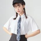 Short-sleeve Shirt With Plaid Neck Tie White - One Size