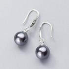 925 Sterling Silver Rhinestone Faux Pearl Dangle Earring Dark Gray Ball - Silver - One Size