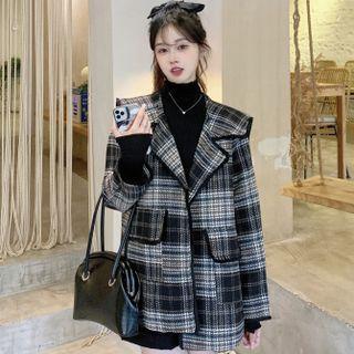 Sailor-collar Plaid Woolen Coat