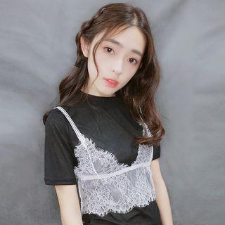 Lace Camisole Top / Short-sleeve T-shirt / Dotted Midi Skirt