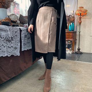 Woolen Herringbone Wrap Skirt