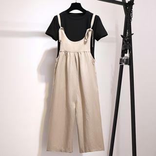 Set: Plain Short-sleeve T-shirt + Wide-leg Jumper Pants