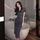 Short-sleeve Drawstring Midi Polo Bodycon Dress