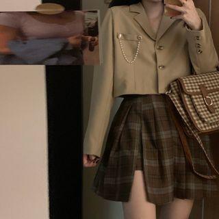 Cropped Single-breasted Blazer / Plaid Mini A-line Skirt