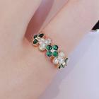 Flower Rhinestone Alloy Open Ring Ly2684 - Ring - Green & Gold - One Size