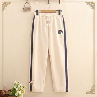 Contrast-trim Embroidered Pants