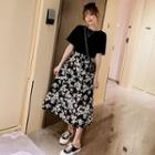 Plain Short-sleeve T-shirt / Floral Midi A-line Dress