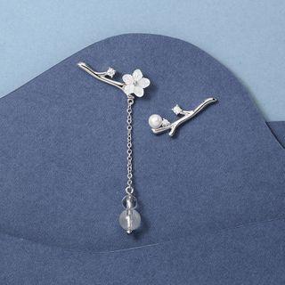 Asymmetrical Flower Earring 1 Pair - Silver - One Size