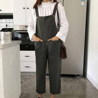 Mock Neck Blouse/ Cropped Wide-leg Jumper Pants