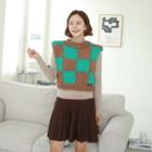 Handmade Checked Cropped Sweater Vest