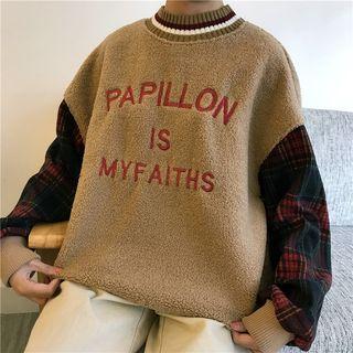 Plaid Sleeve Lettering Pullover