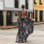 Long-sleeve Floral Print Cutout Back Maxi Dress