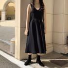 Midi A-line Overall Dress / Mock-neck Long-sleeve Top