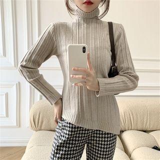 Houndstooth Slit Wide-leg Pants / Turtleneck Knit Top