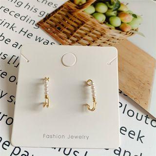 Safety Pin Faux Pearl Earring 1 Pair - 326 - Safety Pin - Gold - One Size