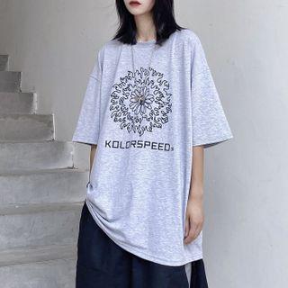 Flower-print Lettering Short-sleeve T-shirt