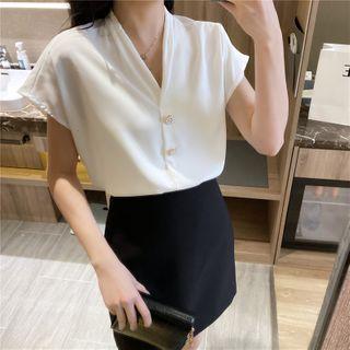 Cap Sleeve V-neck Blouse