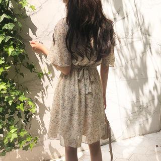 Floral Print Wrap-front Dress One Size