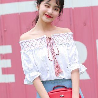 Off-shoulder Eyelet Lace Top