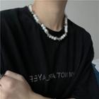 Beaded Necklace Faux Pearl - White & Silver - One Size
