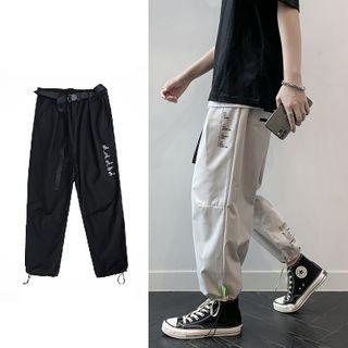 Drawstring-cuff Lettering Cropped Pants