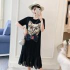 Short-sleeve Cat Print Dress