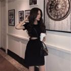 Short-sleeve Cutout-waist Mini A-line Dress