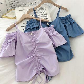 Off-shoulder Drawstring Strap Top