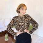 Leopard Crepe Shirt Beige - One Size