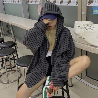 Striped Hooded Zip Sweatshirt