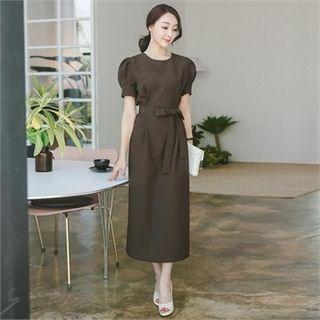 Puff-sleeve Maxi Dress With Sash