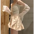 Lace Camisole Top / See-through Cardigan / Frilled Skort