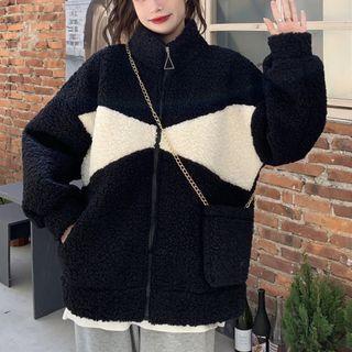 Color Block Oversize Furry Jacket