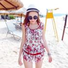 Set: Floral Bikini Top + Swim Skirt + Cover-up