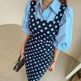 Polka-dot Fitted Pinafore Dress