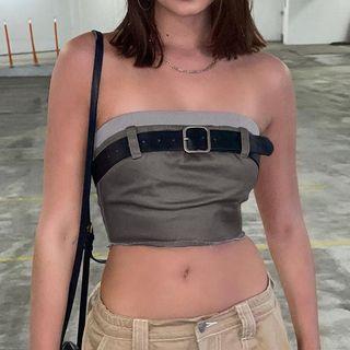 Mock Two-piece Cropped Tube Top