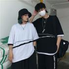 Couple Matching Mock Two Piece Elbow-sleeve T-shirt