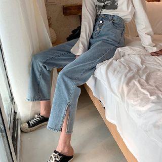 Slit-side High-waist Straight Leg Jeans