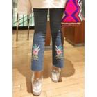Flower-embroidered Straight-cut Jeans