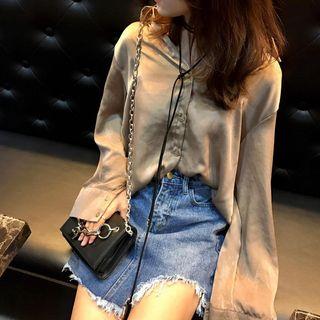 Frayed Asymmetric Denim Skirt